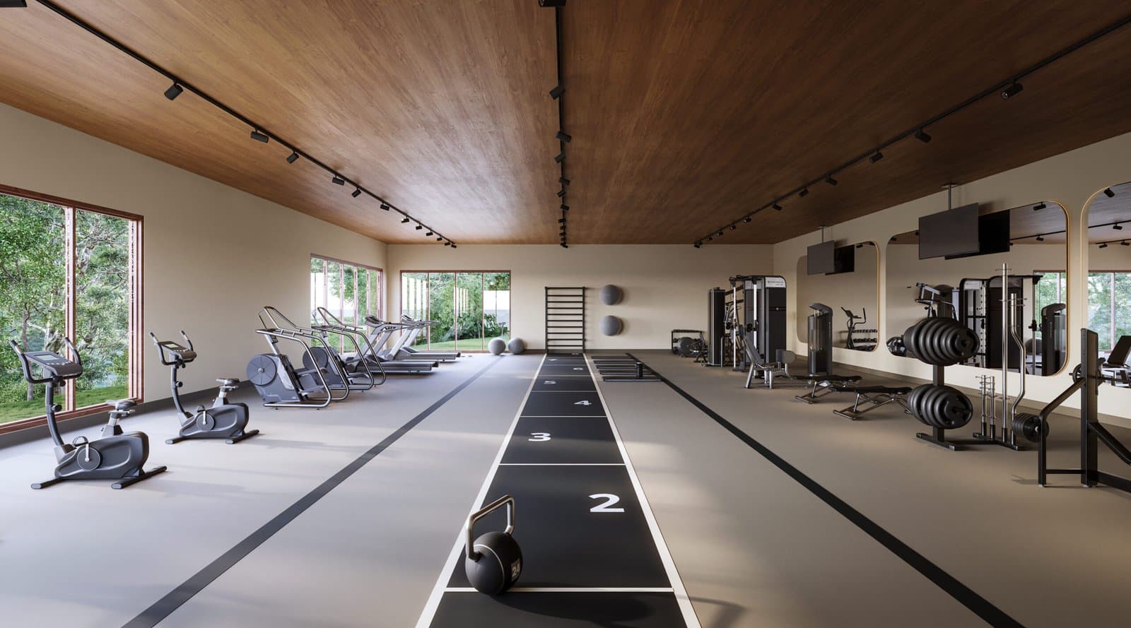 Perspectiva do espaço fitness do Atlantis